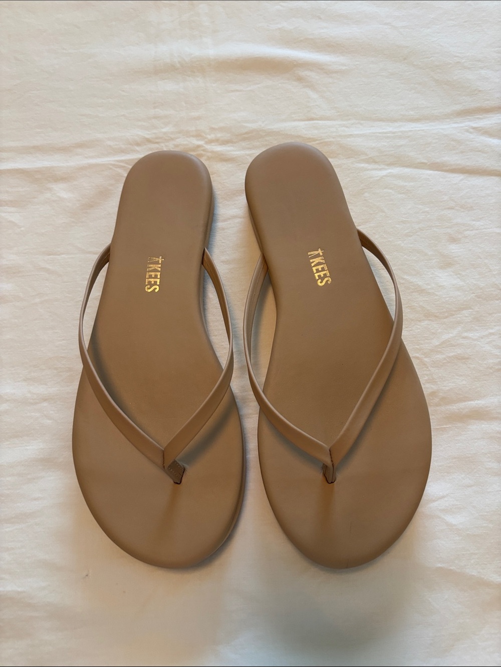TKEES Minimalist Flip Flop Sandals in Taupe. They run small.